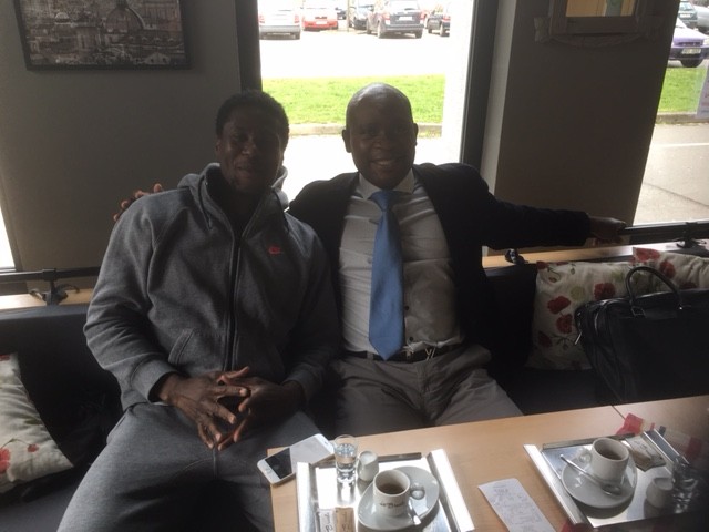 Daniel Chrysostome with Player Francis Kone - Slovacko